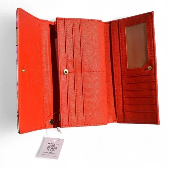 AR New York Floral Print Wallet Red with Removable Wristlet Strap - Picture 3 of 12